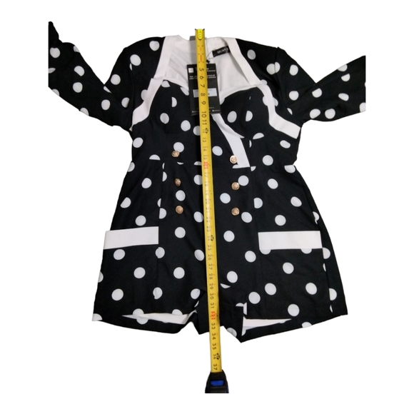 Women Black White Polka Dot V-Cut Line Romper w/Pockets back Zipper. Size 1X NWT - Picture 11 of 16